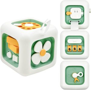 Soofam Baby Busy Cube, Montessori Toys for 1+ Year Old, Fine Motor Skills Learning Toys, Travel Toys for Kids 1-3, Christmas Stocking Stuffers First Birthday Gift for Children 12 Month + (Green)