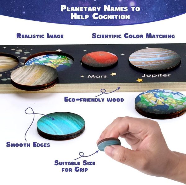 ⁦XICEN Solar System Montessori Wooden Puzzle for Kids 3-5, for 4 5 6 Year Old Boys Girls Birthday Gifts, Learning Educational Space Toys for Toddler Planet Toys(jigsaw)⁩ - الصورة ⁦4⁩