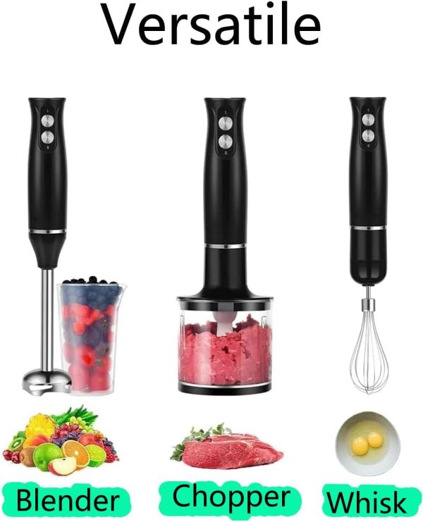 ⁦4 in 1 Hand Blender, 500W Stainless Steel Food Chopper, 2-Speed ​​Immersion Handheld Stick with 500ml Chopper, Egg Beater, Mixer, 700ml Measuring Cup for Baby Food, Smoothies, Puree⁩ - الصورة ⁦4⁩