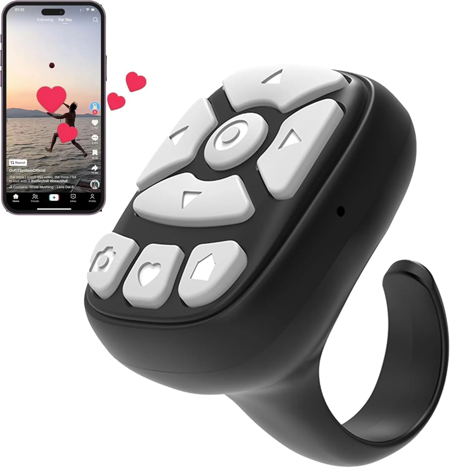 Tiktok Scrolling Ring, Bluetooth TIK Tok Remote Controll, Scroller for iPhone, iPad, Andriod S22 - Black