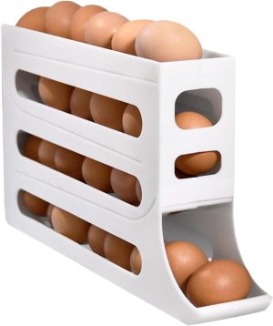 MCHERRY 2024 New 4 Tiers Fridge Egg Organizer - Auto Rolling, Space-Saving Egg Dispenser Holder, 30 Egg Capacity