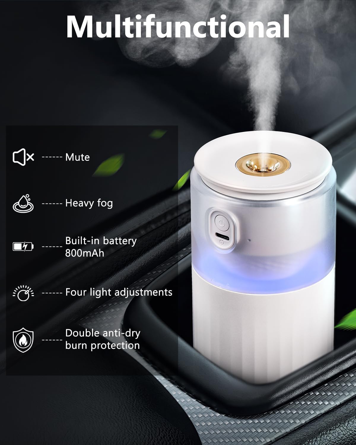 Portable Mini Humidifier, Azonee Cool Mist USB Humidifier for Bedroom, Office & Car, Travel with Night Light, Super Quiet, Auto Shut-Off, 2 Mist Modes (White) 2 Portable Mini Humidifier, Azonee Cool Mist USB Humidifier for Bedroom, Office & Car, Travel with Night Light, Super Quiet, Auto Shut-Off, 2 Mist Modes (White) - الصورة 2