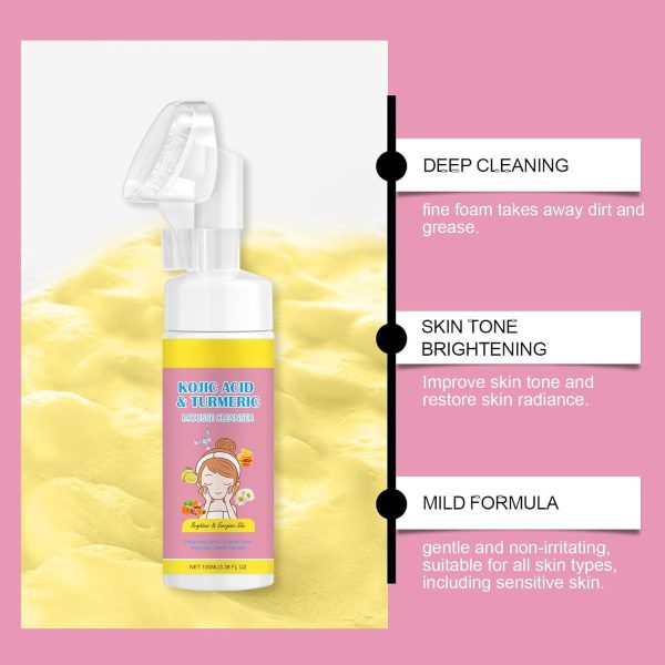 ⁦TERRIFI Foaming Face Cleanser with Kojic Acid and Turmeric, Brightening Facial Cleanser with Brush, Balances Skin Oil and Lightens Blemishes⁩ - الصورة ⁦4⁩