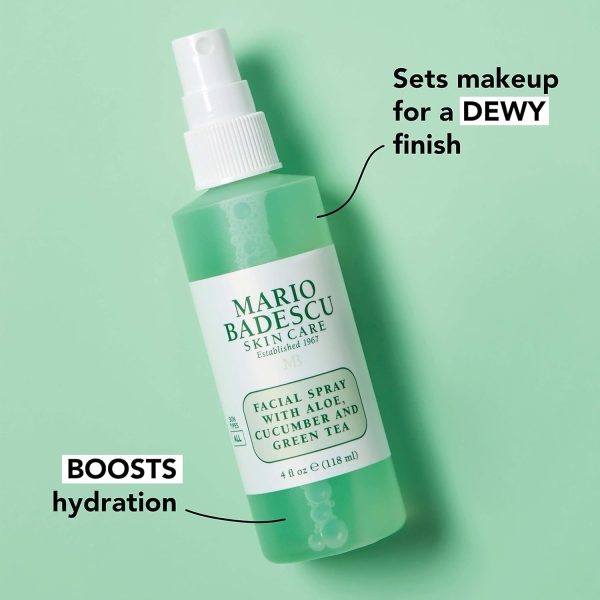 ⁦Mario Badescu Facial Spray Aloe, Rose Water and Cucumber - Green Tea Duo for Face, Neck or Hair, Cooling and Hydrating Face Mist for All Skin Types, Dewy Finish, 4 Fl Oz (Pack of 2)⁩ - الصورة ⁦7⁩