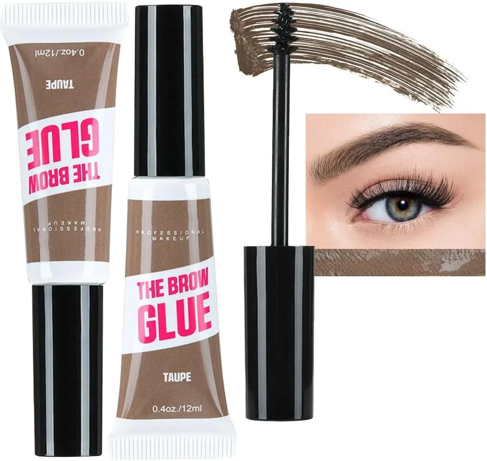 2 Pcs Tinted Thickening Brow Mascara, Brow Fast Sculpt,Waterproof, Transfer Proof, Brush to Fill in Eyebrows and Cover Gray Hairs, Light Medium Brown, 02 Taupe