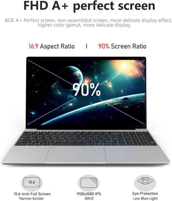⁦XYPLOXZ 15.6 Inch Laptop Computers, 1080P IPS Screen,N5095 Processor 4C 4T Up to 2.9Ghz 16GB RAM 256GB SSD, Latops with Fingerprint Recognition Backlit Keyboard,WiFi, USB-C(Data),USB 3.0, Webcam, HDMI⁩ - الصورة ⁦3⁩