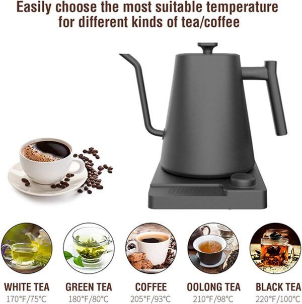 ⁦Gooseneck Eletrric Kettle V60 Coffee Kettle 900ML Coffee Pot 1200W Power Knob Intelligent Temperature Adjustment with Digital Display Temperature Automatic Insulation Stainless Steel Material Suitable⁩ - الصورة ⁦2⁩