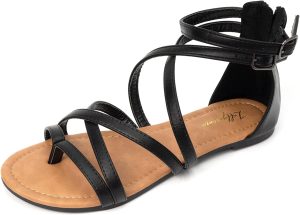 FUNKYMONKEY Women's Gladiator Strap Sandals Flat Fisherman Thong Cross Strappy Sandals