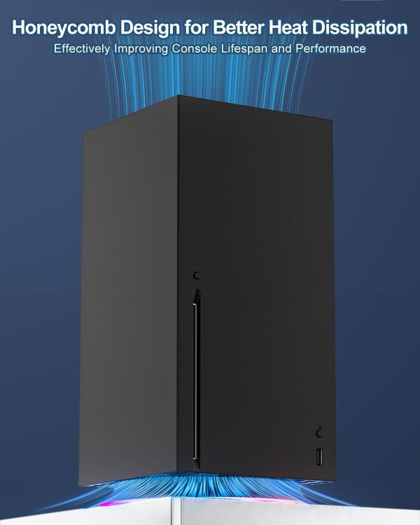 ⁦حامل عمودي RGB لوحدة تحكم Xbox Series X ووحدة التحكم، حامل مروحة تبريد وقاعدة شحن مزدوجة مع مجموعات فلتر غطاء الغبار، حامل اضاءة LED مع مقابس فلتر غبار مطاطية، اوضاع اضاءة RGB⁩ - الصورة ⁦3⁩