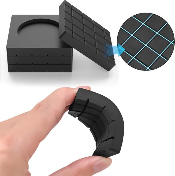 ⁦Azonee 4 Pieces Washing Machine Anti-Vibration Pads, Shock Absorption Non-Slip Grip Feet Pads Black Rubber Anti-Vibration Pads for Washing Machines and Dryers, Washing Machine Feet Pads⁩ - الصورة ⁦3⁩