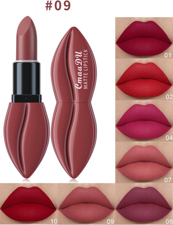 ⁦L&Wen Matte Lipstick for Women, Long Lasting Waterproof Highly Pigmented Moisturizing Velvet Lip Gloss, Not Fade Lightweight Smudge Proof Lip Stain for Girls and Women - Red 09⁩ - الصورة ⁦2⁩