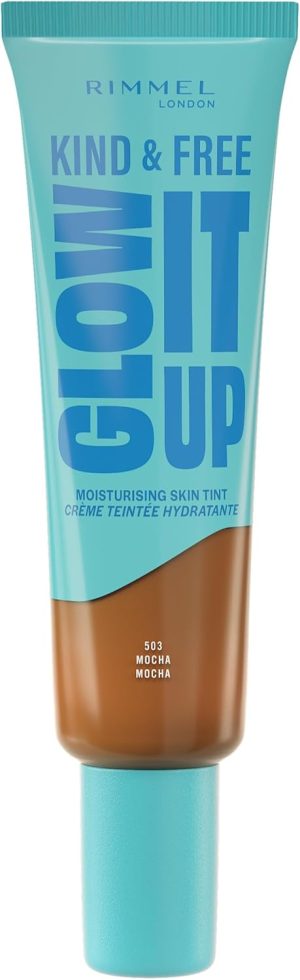 Rimmel Kind & Free, Glow It Up Moisturising Skin Tint, 503 Mocha, Healthy Glow, Dewy Finish, Infused with Vitamin E and Aloe Vera, Soothes and Calms Sensitive Skin, All-Day Hydration, 30ml