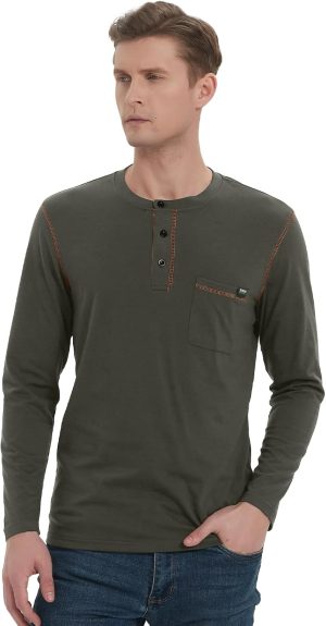 Donason Men's Henley Shirts Long Sleeve Casual Fashion T-Shirt Mens Slim Fit Cotton Tee Shirts Basic Tops with Pocket