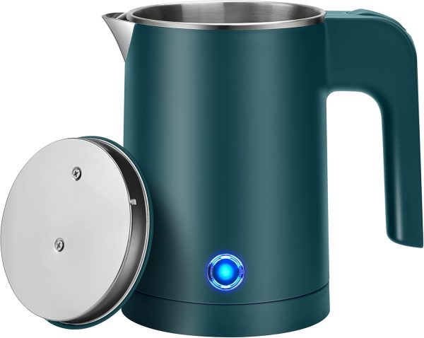 Small Electric Kettle Stainless Steel, 0.6L Portable Travel Kettle with Double Wall Construction, Mini Hot Water Boiler Heater, Electric Tea Kettle for Business Trip, Camping, Travel, Office (Green)