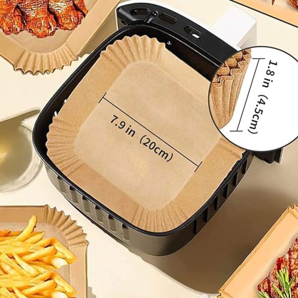 ⁦MIBRU Air Fryer Disposable Paper Liners 20x20cm, Non-Stick Air Fryer Liners, Greaseproof and Water-proof, Perfect for Food Basket, Cooking, BBQ, Baking in Microwave, Toaster Oven, Brown 100pcs⁩ - الصورة ⁦4⁩