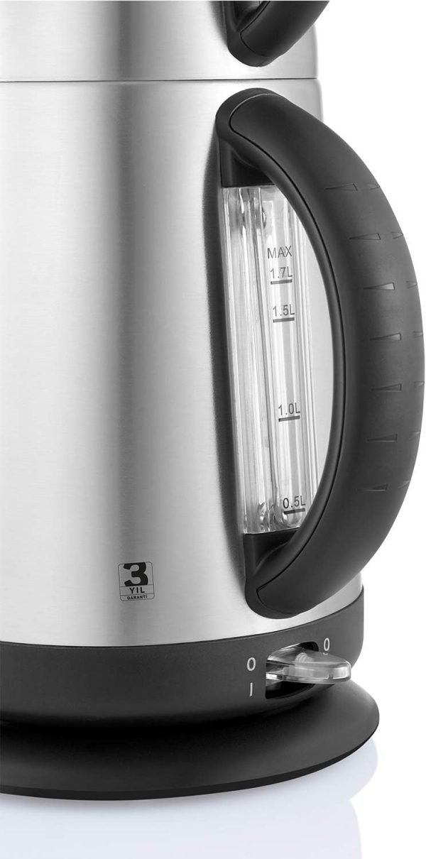 ⁦Arzum Electric Kettle 1.7 Liter Eco Turkish Tea Maker Stainless Steel 2200 Watts Silver Color Model - AR3072-1 Years Full Warranty.⁩ - الصورة ⁦3⁩