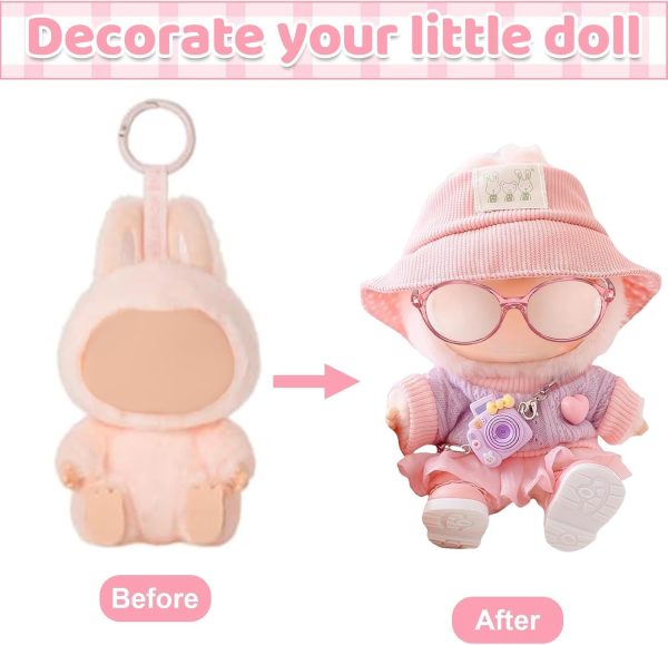 ⁦Casual Clothes Set For Labubu, Pink Ribbed Hat, Light Purple Knitted Sweater, Pink Ruffled Skirt, Mini Purple Camera & Pink Shoes, Cute Dress Up Accessories for Labubus 1/2/3 Generation Blind Box⁩ - الصورة ⁦3⁩
