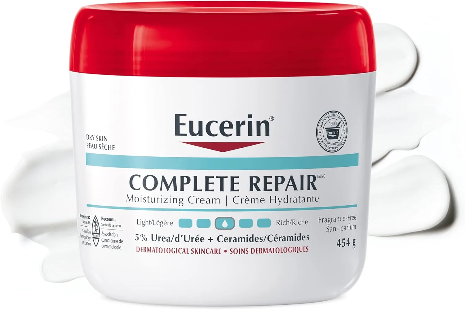 EUCERIN Complete Repair Moisturizing Cream, Face and Body Cream for Dry Skin, 5% Urea Cream, Ceramide Cream, Dry Skin Cream Body Moisturizer, Fragrance Free, Non-Greasy, Dermatological Skin Care, 454g