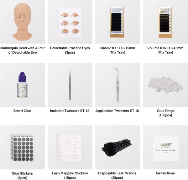 ⁦LASHVIEW Eyelash Extension Kit,Professional Eyelash Mannequin Head Kit with 4pc Removable Eyelids, Lash Kit for Eyelash Extensions Beginners,Training Makeup and Eyelash Graft⁩ - الصورة ⁦2⁩