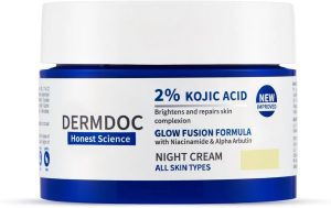 DERMDOC 2% Kojic Acid Glow Fusion Formula Night Cream with Niacinamide & Alpha Arbutin for Skin Brightening (50 gm) | Face Cream I Night Cream I Kojic Acid Brightening Cream I Glowing Skin