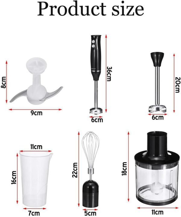 ⁦4 in 1 Hand Blender, 500W Stainless Steel Food Chopper, 2-Speed ​​Immersion Handheld Stick with 500ml Chopper, Egg Beater, Mixer, 700ml Measuring Cup for Baby Food, Smoothies, Puree⁩ - الصورة ⁦2⁩