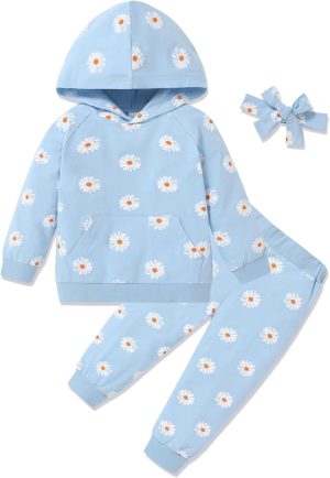 WESIDOM Toddler Girl Clothes Outfits Long Sleeve Hoodie Sweatshirt Pants Headband Toddler Girl Clothing Set