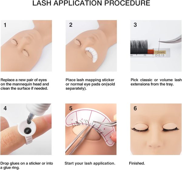 ⁦LASHVIEW Eyelash Extension Kit,Professional Eyelash Mannequin Head Kit with 4pc Removable Eyelids, Lash Kit for Eyelash Extensions Beginners,Training Makeup and Eyelash Graft⁩ - الصورة ⁦8⁩