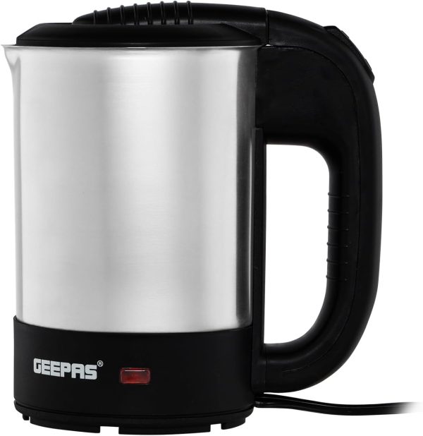 Geepas Stainless Steel Truck Kettle With 0.5L Capacity, GK38047 Concealed Heating Element Dry Boil & Overheating Protection ON/OFF Switch Indicator Light Auto Turn Off, Silver