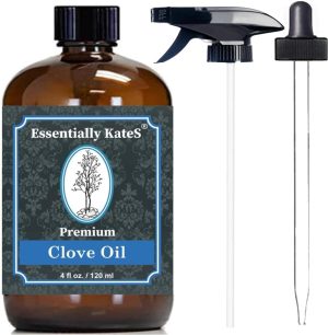 Essentially KateS Clove Oil 4 oz with Sprayer and Dropper- 100% Pure and Natural - Hair Care, Skin Care, Diffuser, Garden, and Aromatherapy (4 Oz, Clove Oil)