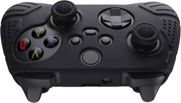 ⁦eXtremeRate PlayVital Guardian Edition Black Ergonomic Soft Anti-Slip Controller Silicone Case Cover for Xbox Series X/S, Rubber Protector Skins with Joystick Caps for Xbox Core Wireless Controller⁩ - الصورة ⁦7⁩
