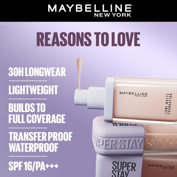 ⁦Maybelline New York Super Stay Lumi-Matte Liquid Foundation - 115, Up To 30H Long Wear, Water & Transfer Proof. SuperStay Lumi-Matte Liquid Foundation comes with Non-comedogenic & Vegan Formula | 35ml⁩ - الصورة ⁦2⁩