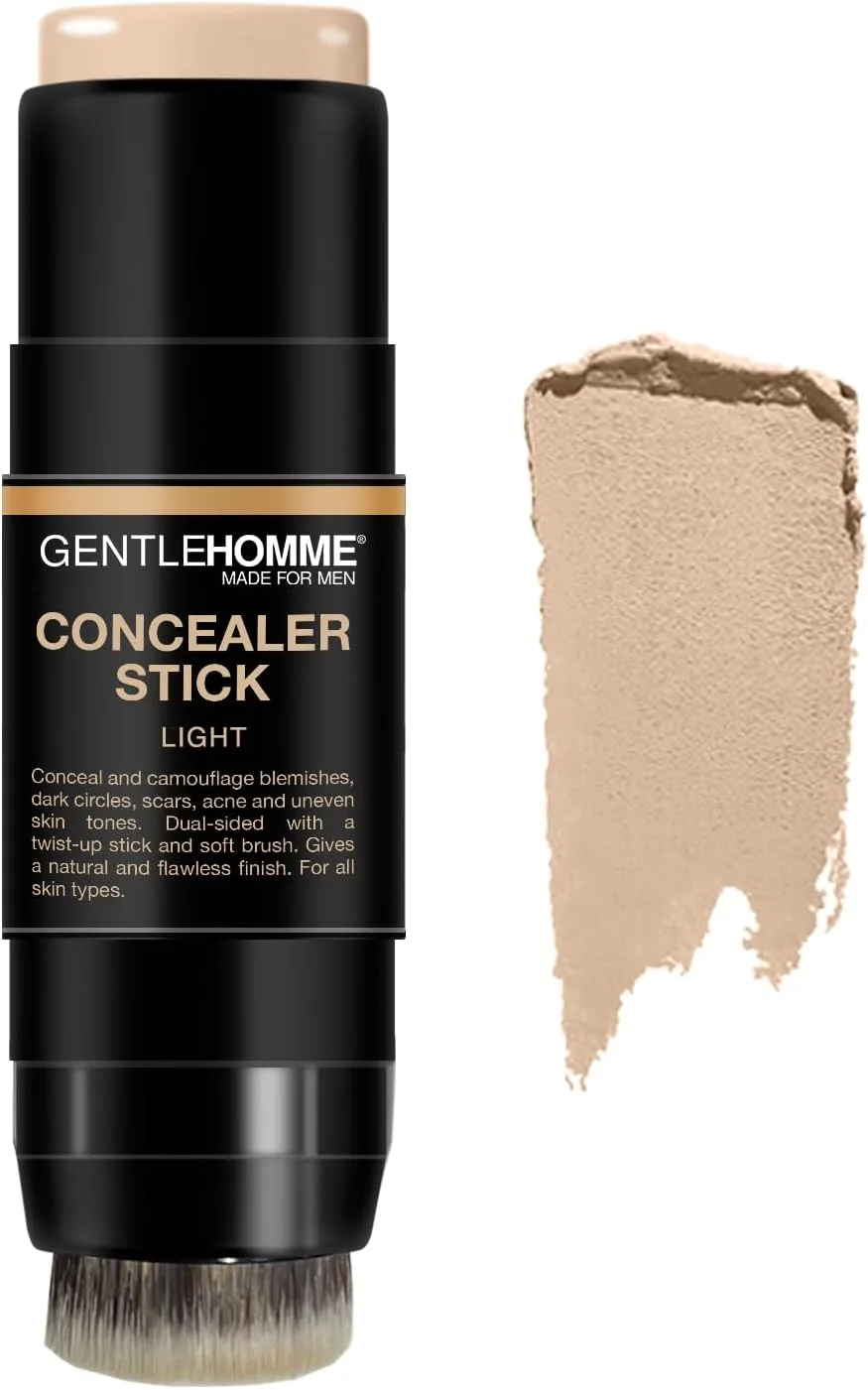 Concealer Stick with Brush for Men - Eraser Dark Circles - Men’s Multi-Use Concealer - Dual Sided Full Coverage Concealer Pen with Soft Brush - Buildable Coverage Makeup - All Skin Types- (Light)