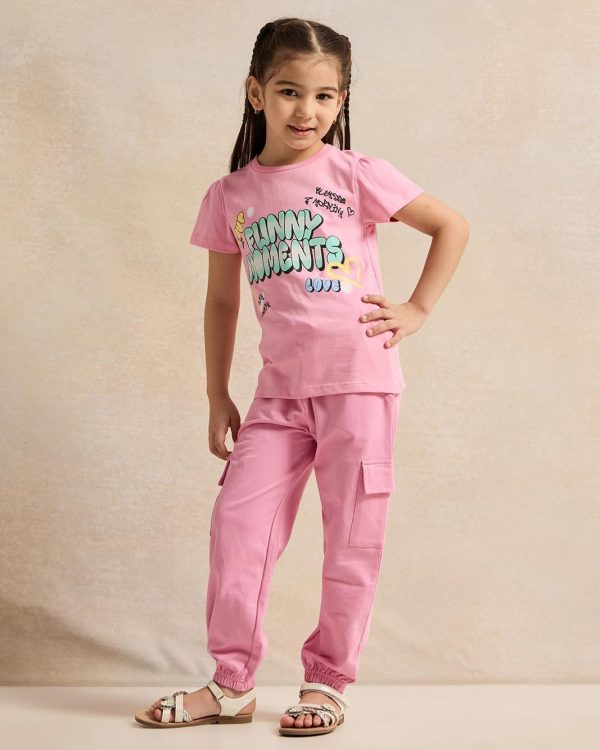 ⁦REDTAG Girls Pink Cargo Track Pants⁩ - الصورة ⁦2⁩
