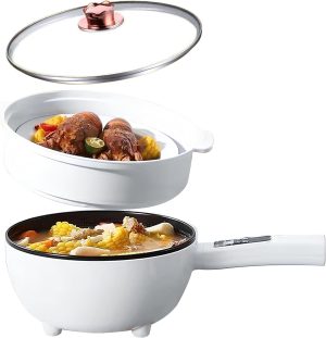 3L Electric Hot Pot with Steamer & Temperature Control - Non-Stick Electric Cooker Shabu Shabu, Electric Skillet,Frying Pan,Electric Saucepan for Noodles, Egg, Steak, Sauté, Steam and Soup
