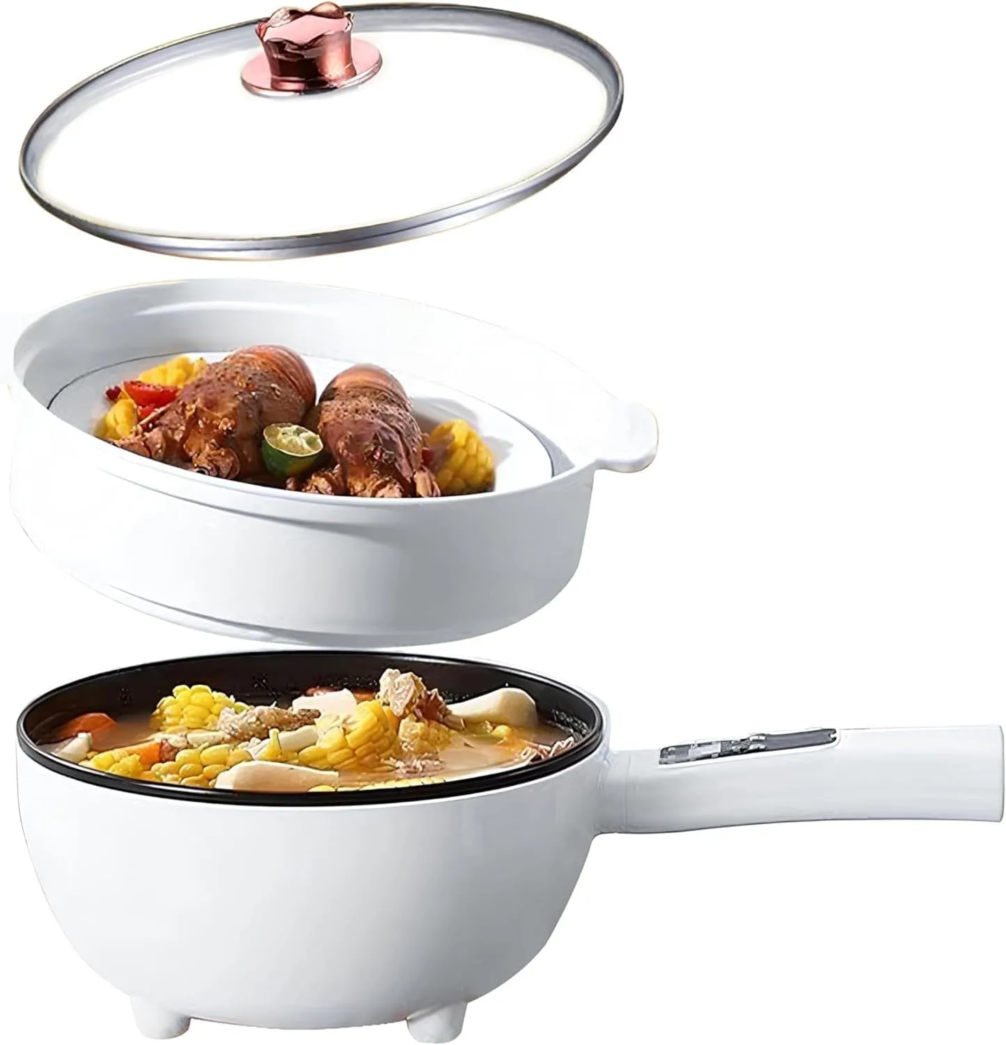 3L Electric Hot Pot with Steamer & Temperature Control - Non-Stick Electric Cooker Shabu Shabu, Electric Skillet,Frying Pan,Electric Saucepan for Noodles, Egg, Steak, Sauté, Steam and Soup