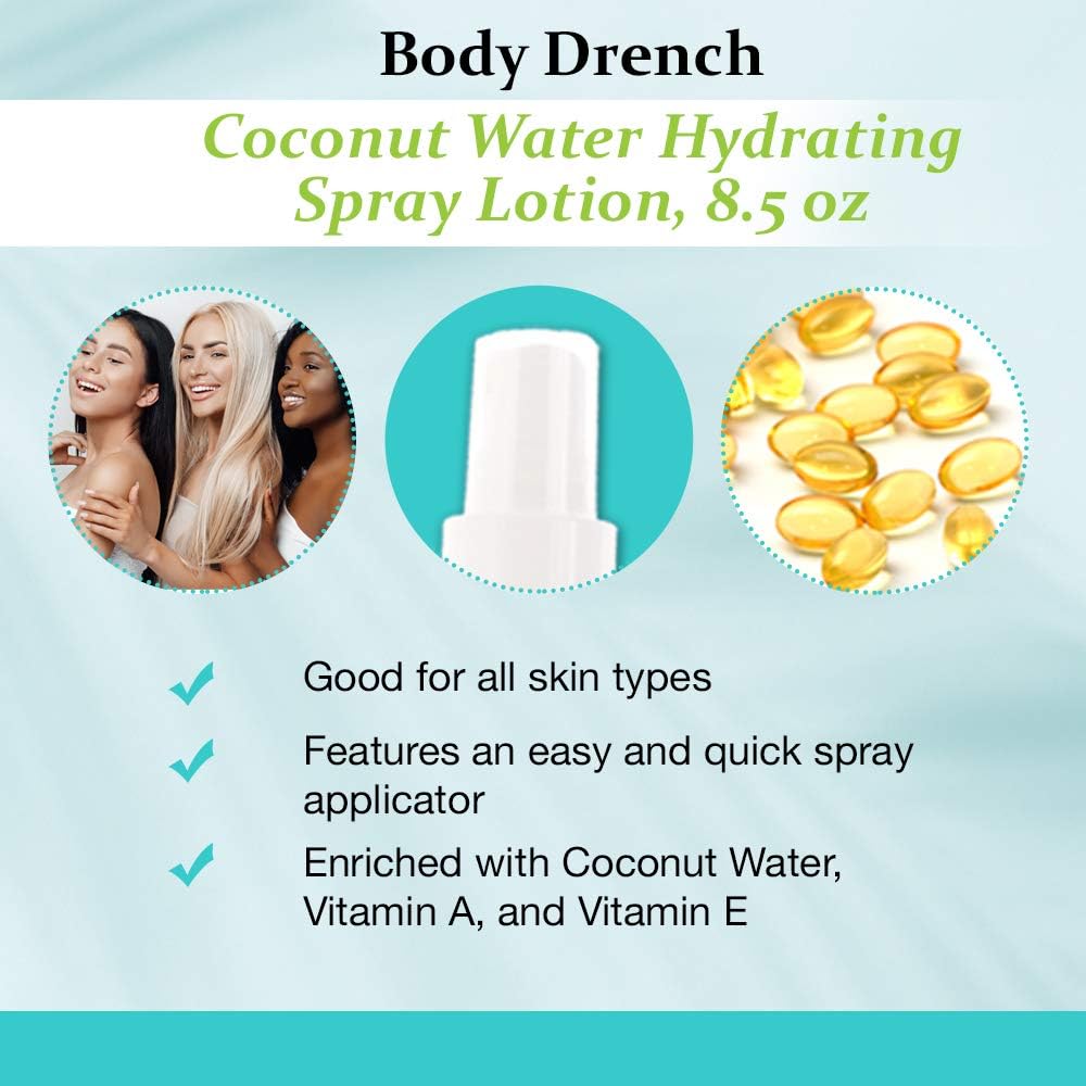 Body Drench Coconut Water Hydrating Spray Lotion for All Skin Types, 8.5 fl oz 3 Body Drench Coconut Water Hydrating Spray Lotion for All Skin Types, 8.5 fl oz - الصورة 3