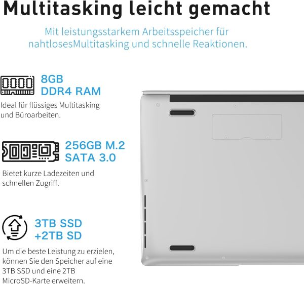 ⁦Auusda Laptop 14 Inch, Quad-Core J4125 (up to 2.8GHz) 8GB DDR4 512GB SSD, Cheap Laptop, USB 3.0, Mini HDMI, MicroSD Slot, Memory Expandable up to 3TB, Notebook for Students and Office⁩ - الصورة ⁦5⁩