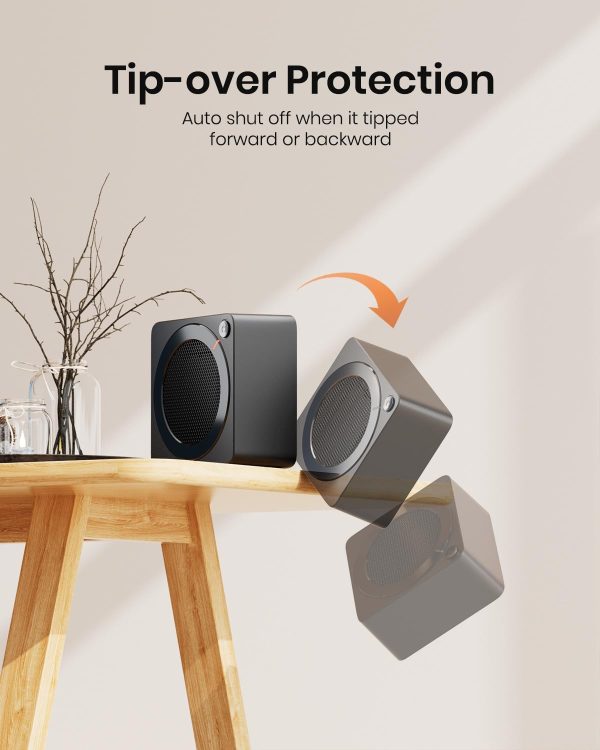 ⁦Gaiatop Mini Space Heater, Lightweight PTC Ceramic Fast Heating 500W Energy Efficient for Indoor Use, Overheating & 45° Tip-Over Protection, Portable Desk Electric Heaters for Office Home Black⁩ - الصورة ⁦4⁩