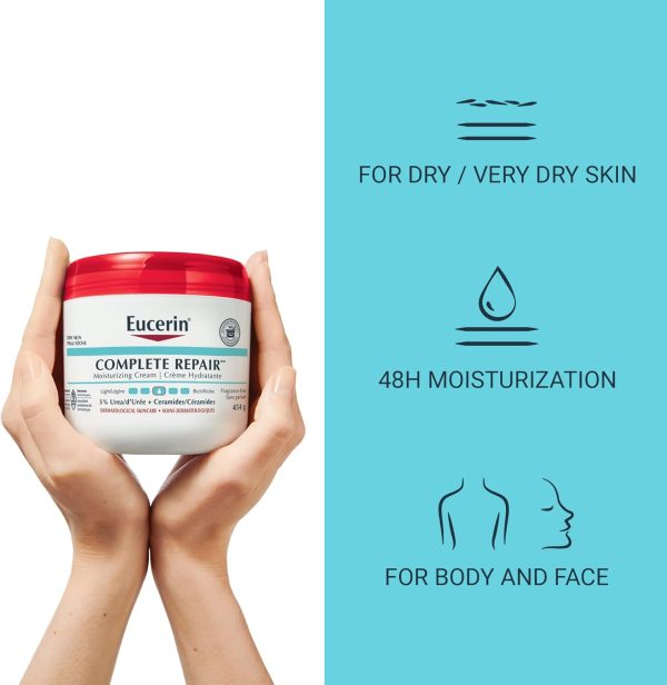 ⁦EUCERIN Complete Repair Moisturizing Cream, Face and Body Cream for Dry Skin, 5% Urea Cream, Ceramide Cream, Dry Skin Cream Body Moisturizer, Fragrance Free, Non-Greasy, Dermatological Skin Care, 454g⁩ - الصورة ⁦2⁩