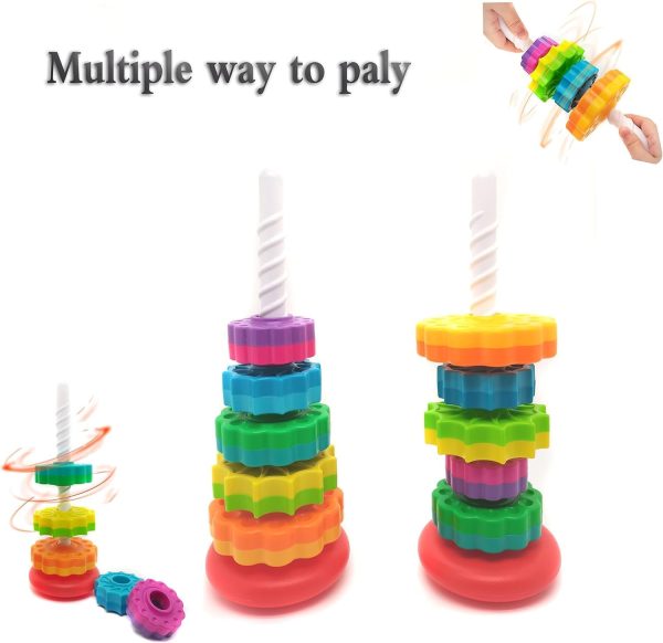 ⁦Paporich Baby Spin Stack Toy, Premium Stacking Toy for Kids, Baby Spinning Toy, Stacking Toy, Educational Toddler Learning Toys, Autism Spin Stack Toys, Rainbow Spinning Wheel Toys for Babies and Todd⁩ - الصورة ⁦5⁩