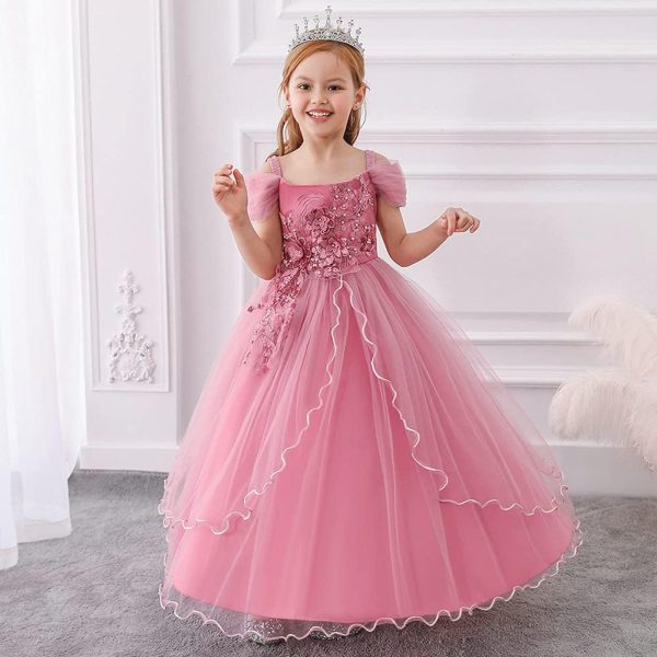 ⁦Off Shoulder Flower Girls Long Dress Wedding Party Prom Ball Gowns Bridesmaid Dresses⁩ - الصورة ⁦5⁩