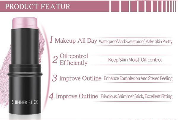 ⁦Moisturizing Highlighter Stick for Face, Creamy Luminizer for Cheeks & Lips, Natural Glow Makeup Stick with Hydrating Formula, Suitable for Mature Skin, Portable Twist-Up Design⁩ - الصورة ⁦5⁩