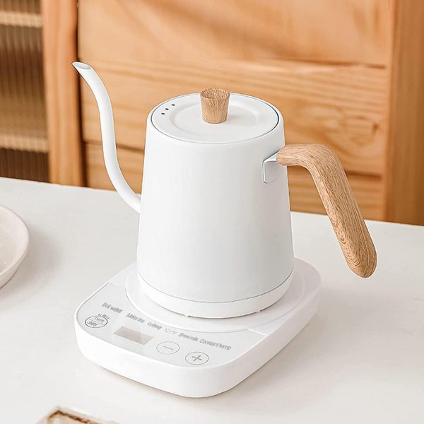 ⁦HI-FINE Electric Kettle, 900ml Ultra Fast Boiling Hot Water Kettle, Gooseneck Stainless Steel Electric Kettle, Automatic Temperature Control and Constant Temperature, 1000W Rapid Heating (White)⁩ - الصورة ⁦2⁩