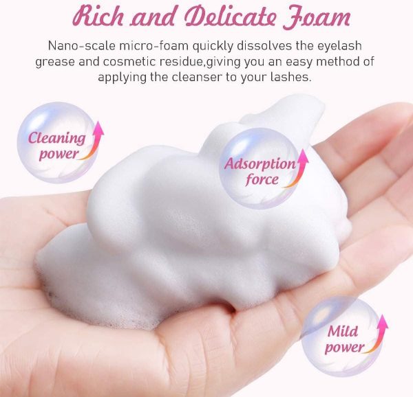 ⁦Eyelash Extension Cleanser Eyelid Foaming Cleanser Lash Foam Shampoo for Extensions, Oil, Paraben & Sulfate Free,100% Safe for Natural Lashes, Non-Irritating, Perfect for Professional Salon 1.69fl.oz⁩ - الصورة ⁦4⁩