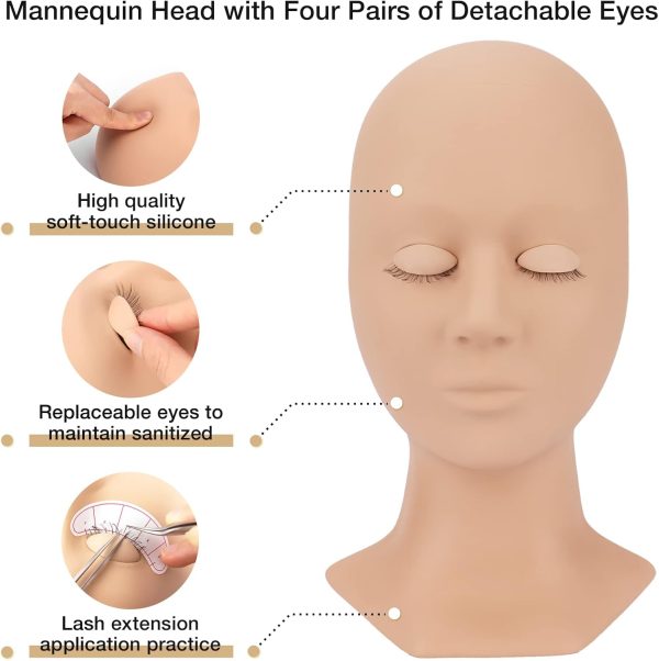 ⁦LASHVIEW Eyelash Extension Kit,Professional Eyelash Mannequin Head Kit with 4pc Removable Eyelids, Lash Kit for Eyelash Extensions Beginners,Training Makeup and Eyelash Graft⁩ - الصورة ⁦4⁩