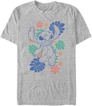 Disney mens Retro Tropical Tonal Stitch T-Shirt