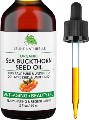 Jeune Naturelle Sea Buckthorn Oil Organic, From Fruit & Seeds, 100% Pure RAW Virgin Cold-Pressed Undiluted Unrefined, Fast Absorbing, Travel Size, Non-Comedogenic