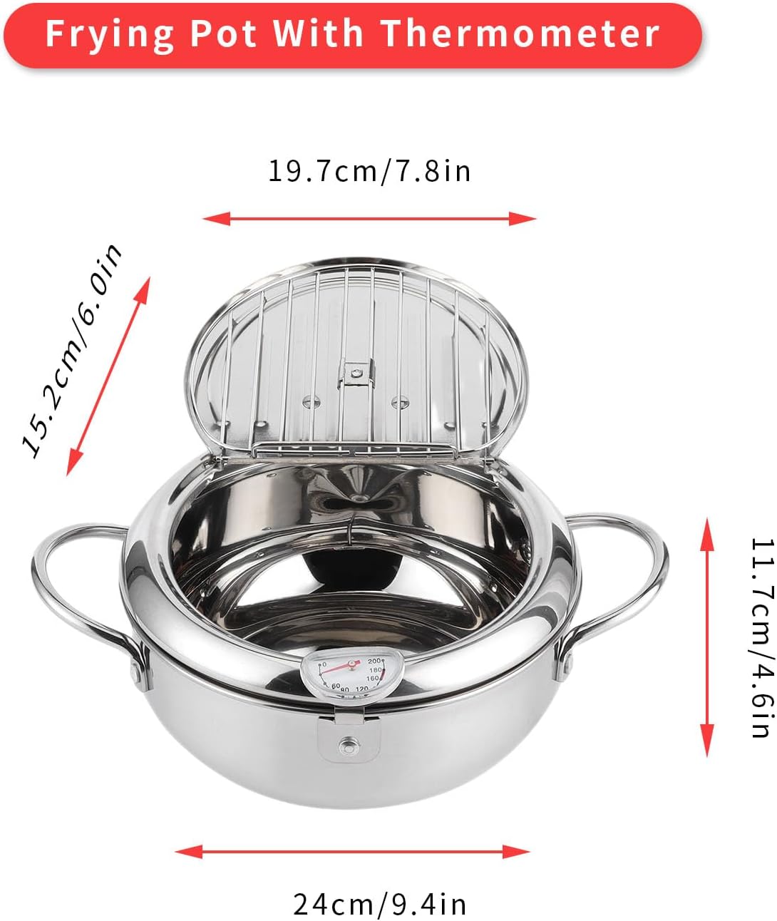 Gugxiom Japanese Deep Frying Pot, Tempura Frying Pot with Thermometer Induction Cooker Compatiblel 24Cm, 304 Stainless Steel Japanese Fry Pot for French Fries Shrimp Chicken and Shri 2 Gugxiom Japanese Deep Frying Pot, Tempura Frying Pot with Thermometer Induction Cooker Compatiblel 24Cm, 304 Stainless Steel Japanese Fry Pot for French Fries Shrimp Chicken and Shri - الصورة 2