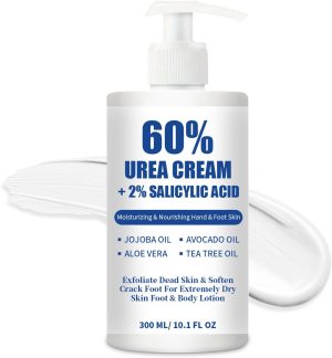 Urea Cream 60% plus 2% Salicylic Acid 300ml for Feet Maximum Strength - Lotion For Dry Cracked Feet Elbows Knees Heels Hands, Hydrates Foot Care for Softening and Moisturizing, Callus Remover