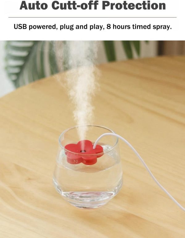 ⁦Azonee USB Small Flower Humidifier, 2PCS Creative Cute Atomization Mist Maker, Personal Portable Waterproof Air Humidifier for Home Bedroom Office Desk, Auto Shut-Off, Ultra-Quiet (Blue+Red)⁩ - الصورة ⁦5⁩